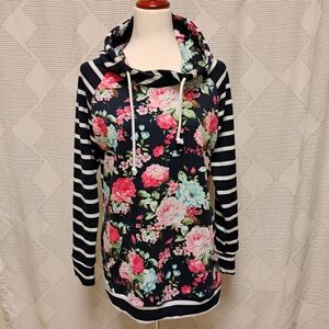 Vivette Floral and Striped Women's Hoodie Size Small